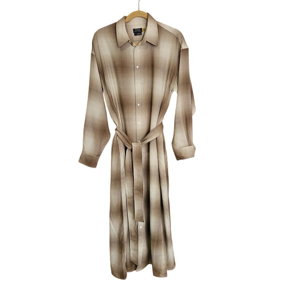 Polo Ralph Lauren 100% Wool Plaid Shirt Dress‎ Belted Midi Maxi Size 12 Academia